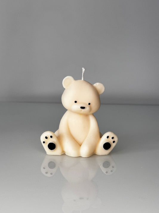 Sitzende Teddybär hat langeweile - Kerze aus Sojawachs